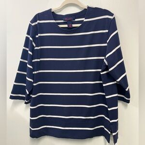 Denim and Co. pullover Top 3/4 sleeve blue/white striped nautical